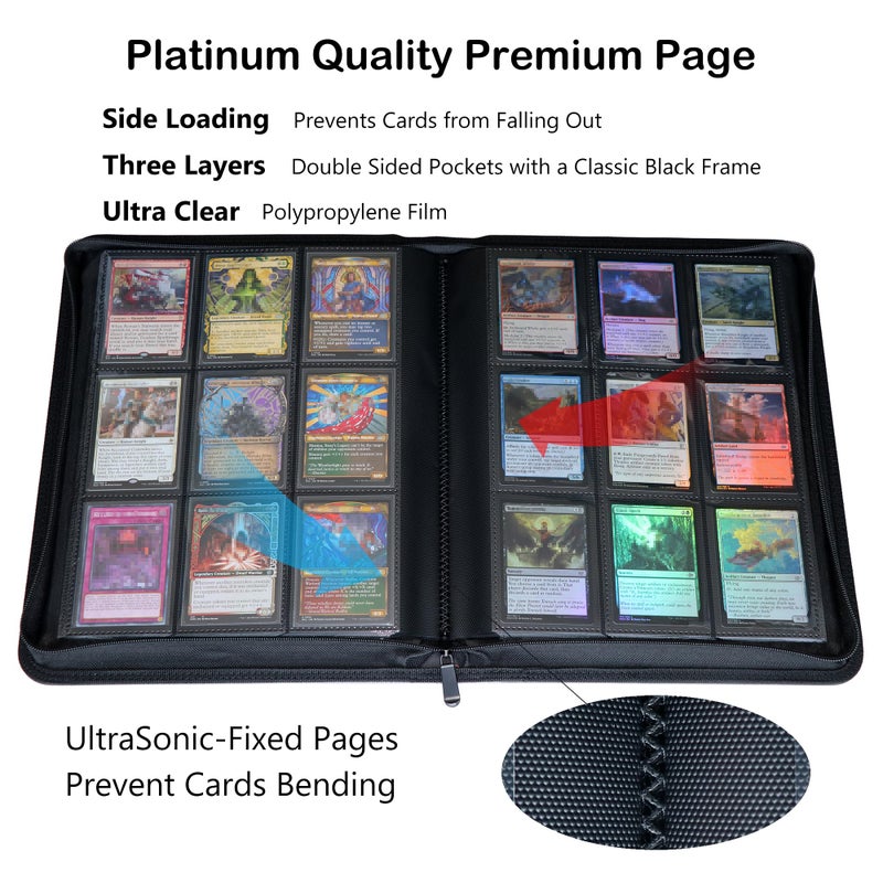 Alteagle 9 Pocket Card Binder, Fits 828 Trading Cards Side Loading Ringless Card Album for TCG and Sports Cards -Orange - Image 3